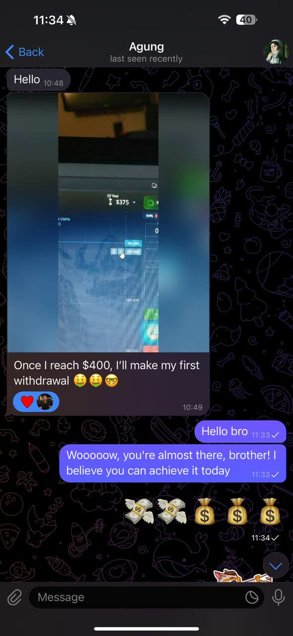 Message from a student on Telegram