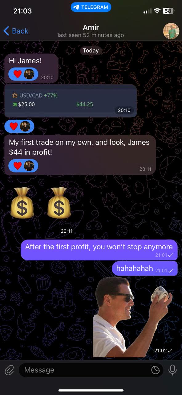 Message from a student on Telegram