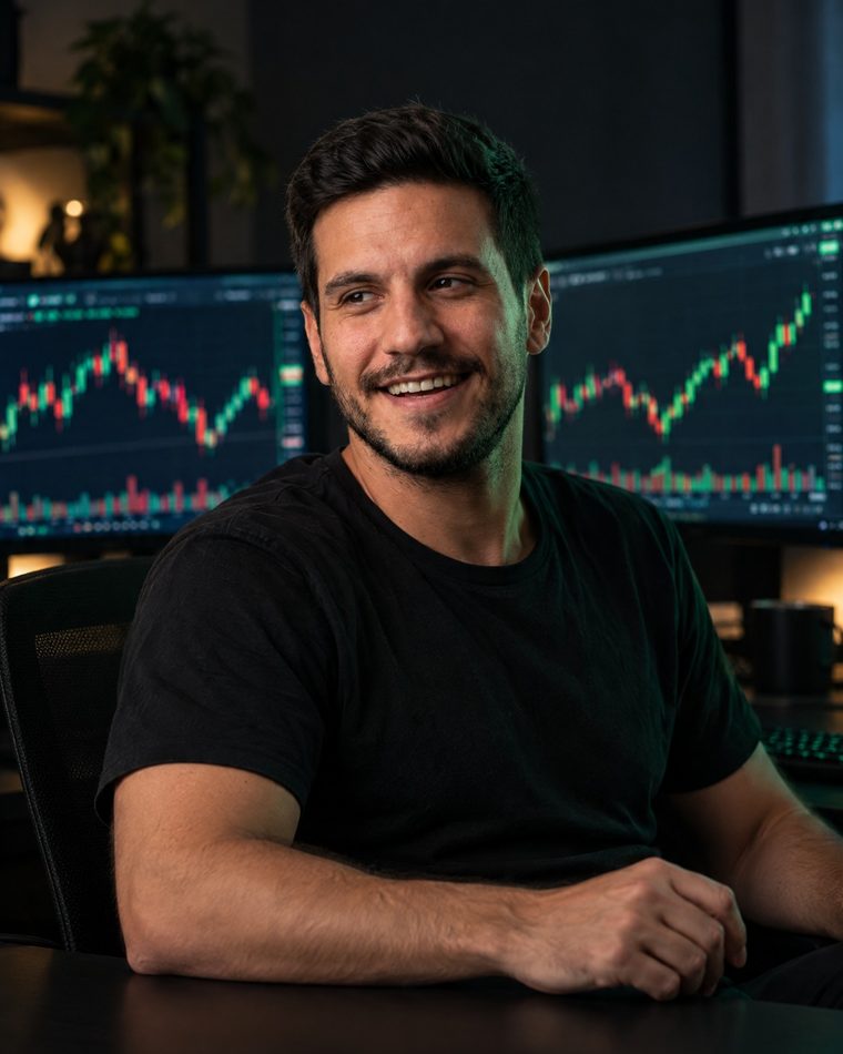 James Martin smiling at his trading desk