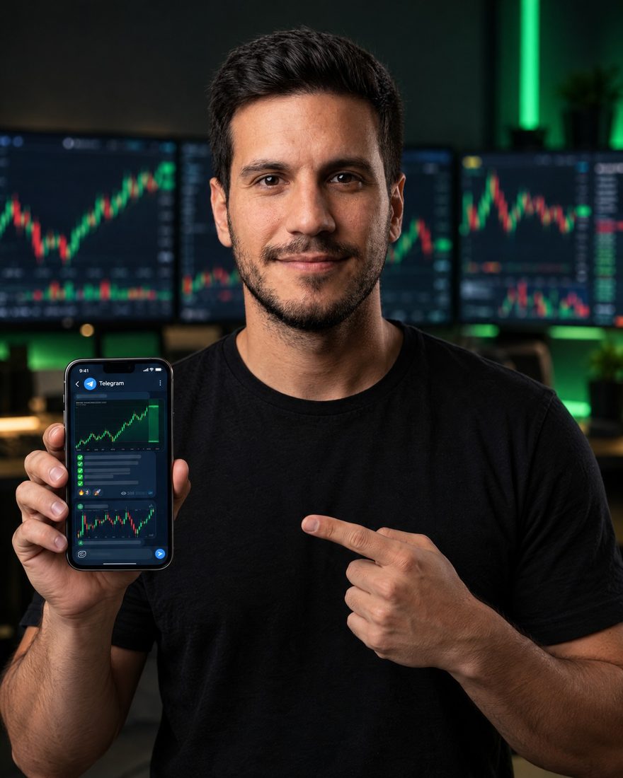 James Martin showing a trading signal on his phone